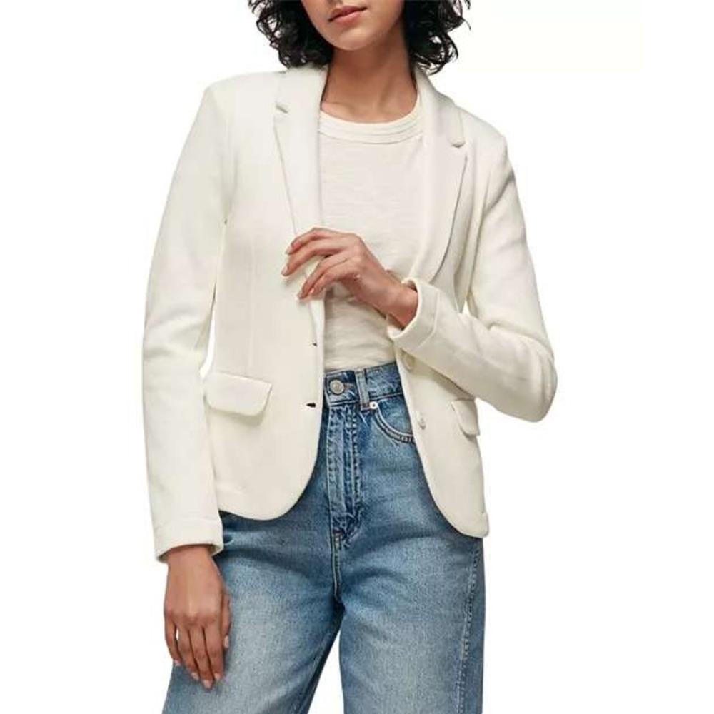 Whistles Slim Jersey Blazer Jacket Womens 2 Ivory Cotton Waffle Knit Office Chic